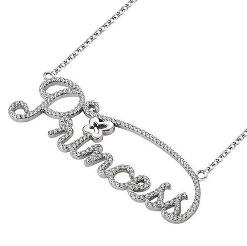 English letter princess pendant diamond necklace in 925 sterling silver